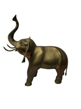 Vintage MCM Brass Elephant Statue Lucky Trunk Up Made Korea 12" 8 Pounds Heavy